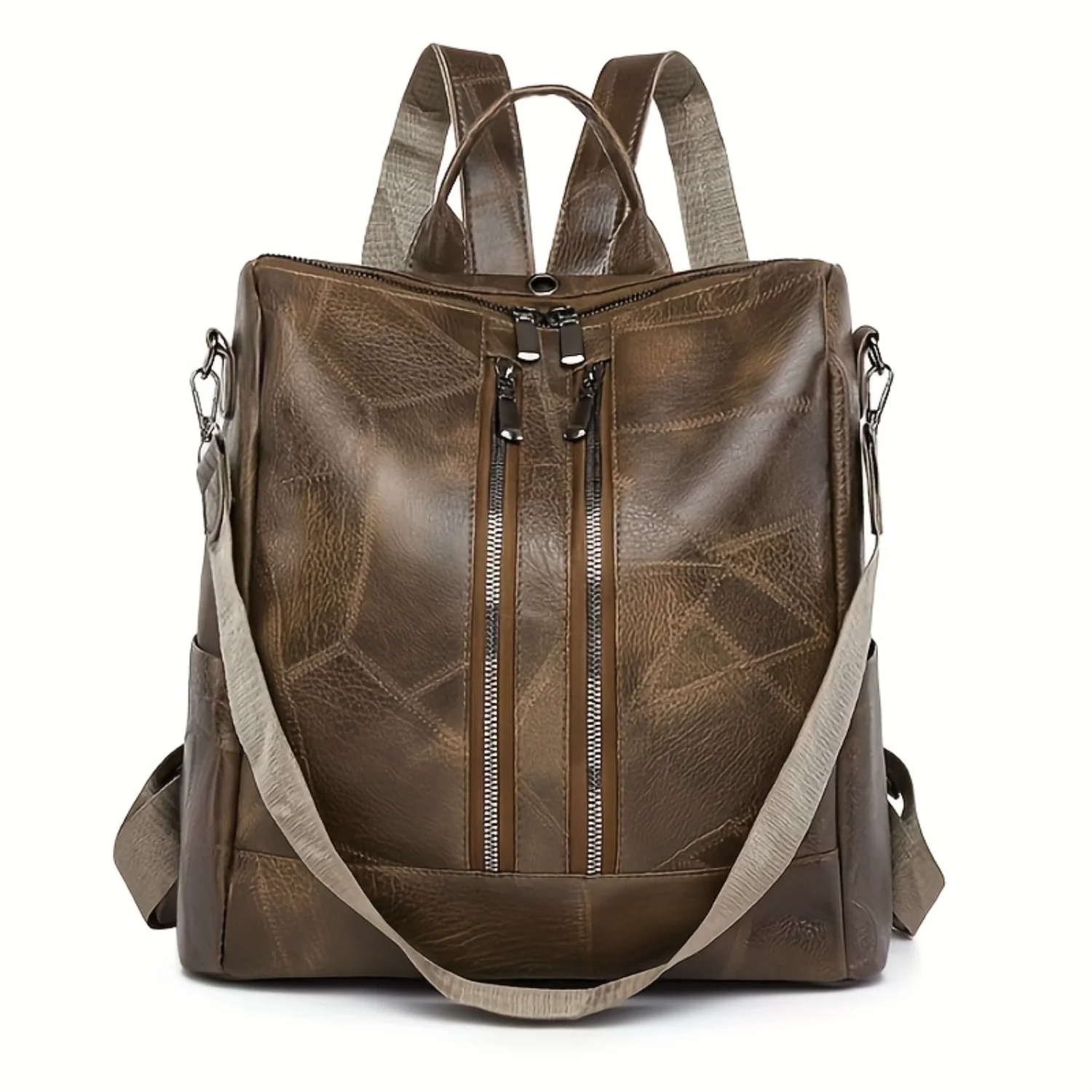 

Convertible PU Leather Backpack, Fashion Casual Large Capacitydaypack, Commuter Shoulder Bag Travel Schoolbag