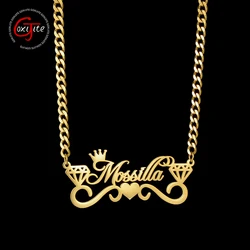 Goxijite Fashion Love Heart Name Necklace For Women Girls Custom Letter Nameplate Cuban Chain Necklaces Pendant Jewelry Gift
