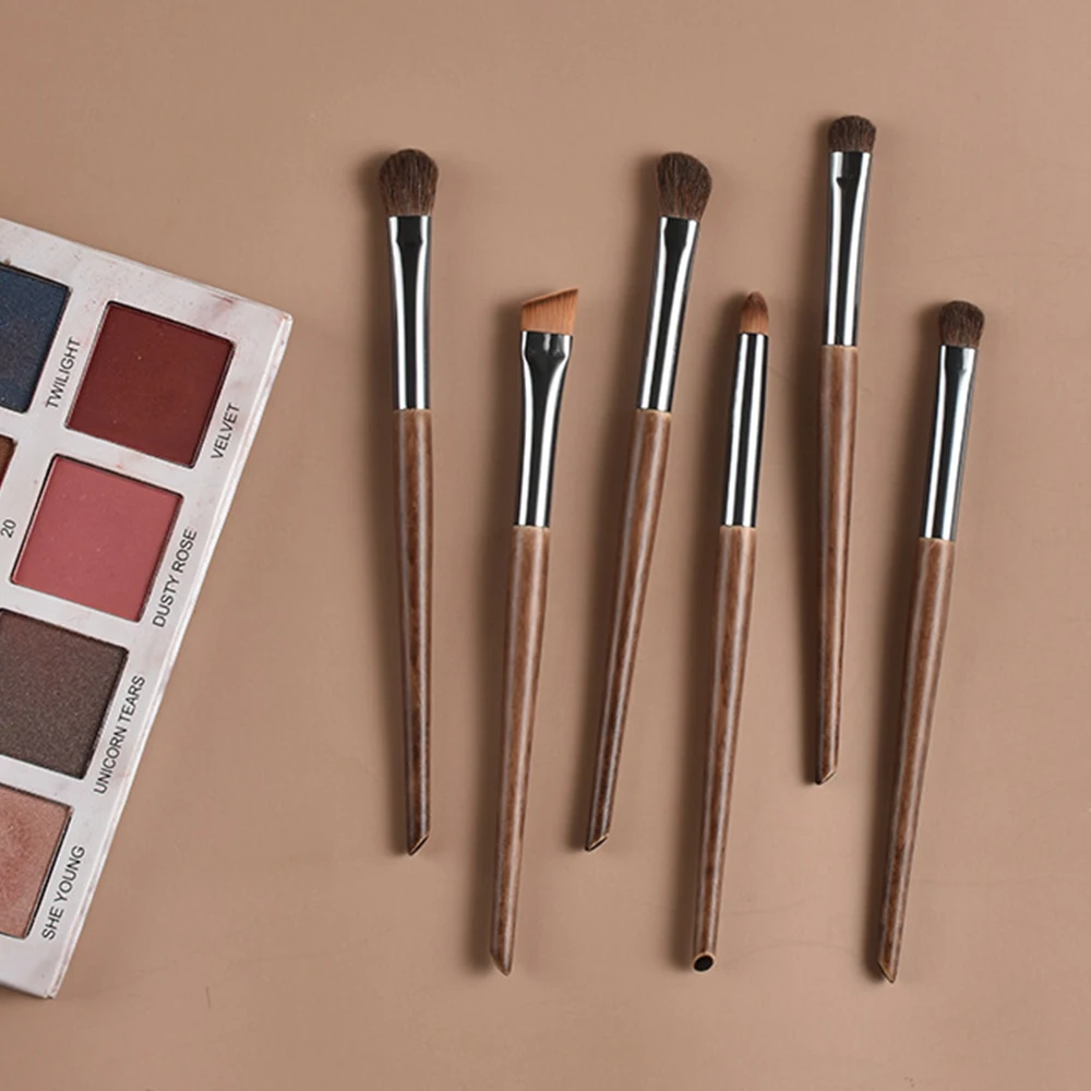 6本入りソフト馬毛アイメイクブラシセット - 完全なアイシャドウ/ブレンド/眉/リップブラシツール