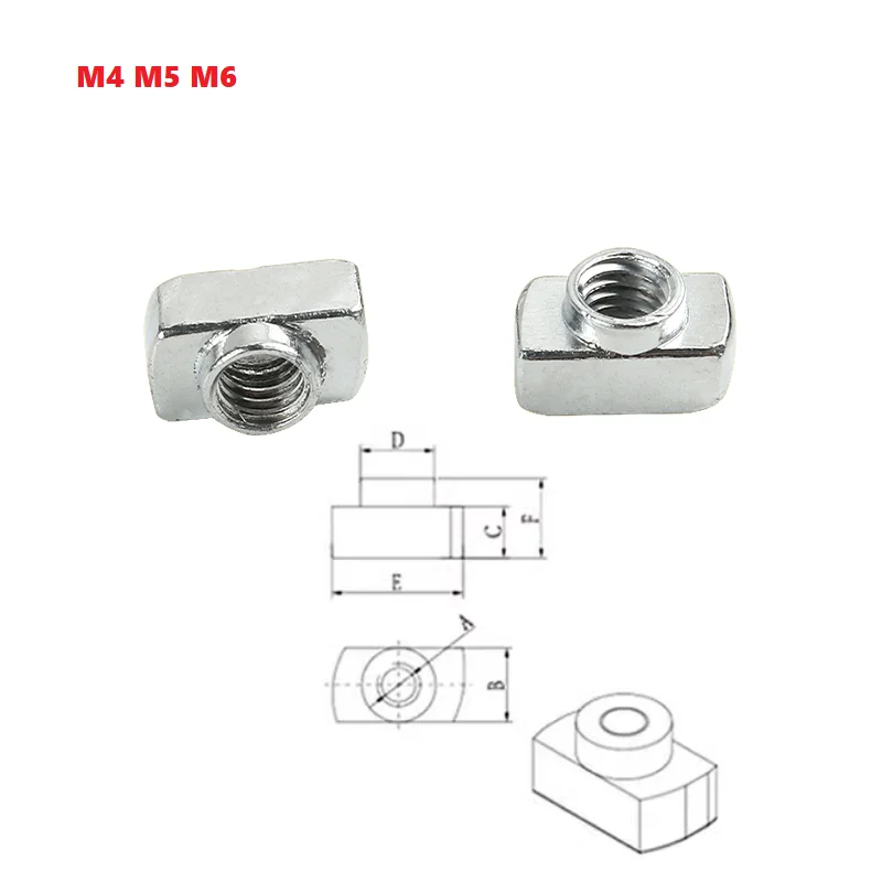 

M4 M5 M6 Slot T-nut Sliding T Nut Hammer Drop In Nut Fasten Connector For Aluminum Extrusion