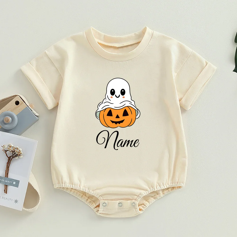 Custom Halloween Baby Bubble Romper Personalized Retro Halloween Natural Bodysuit Custom Fall Infant Holiday Outfit