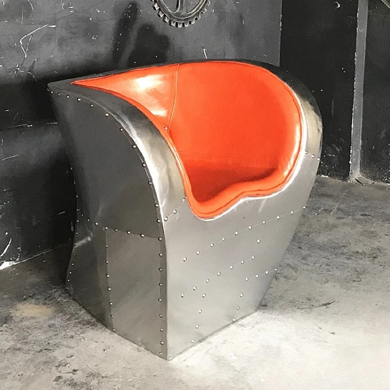 

Industrial style designer single sofa chair retro aluminum leather rivet chair leather personalized creative art bar chair