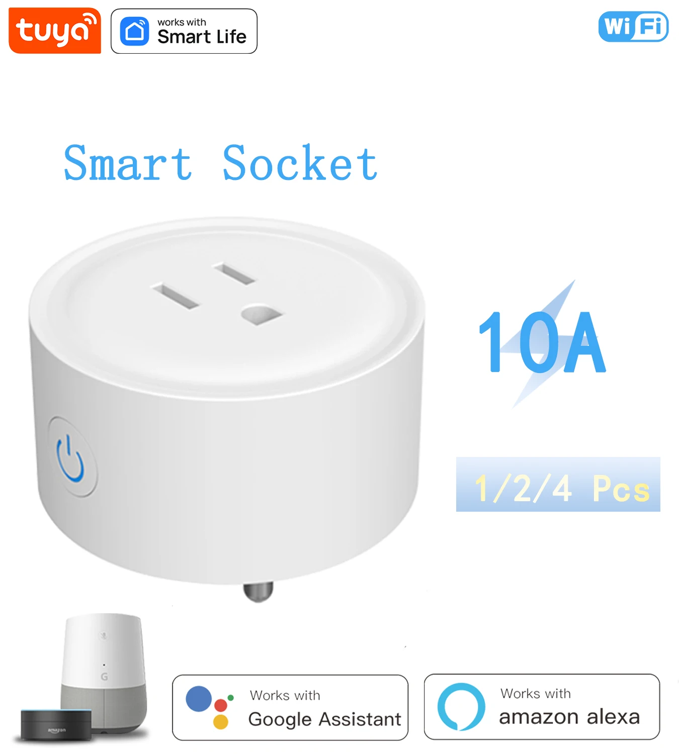 Tuya WiFi Smart Plug US Standards 10A Standards Smart Socket Timeing Voice Control Intelligent Life Works with Alexa Google Home