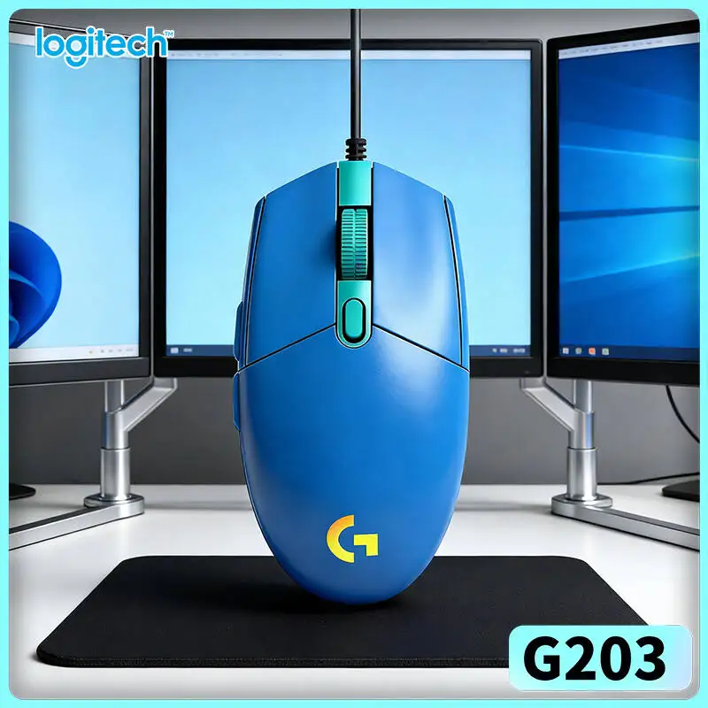 Logitech G203 Wired RGB Gaming Mouse 8000 DPI Sensor 6 Buttons 1000Hz Polling Mechanical Tensioning 2.1m Cable Swift Use