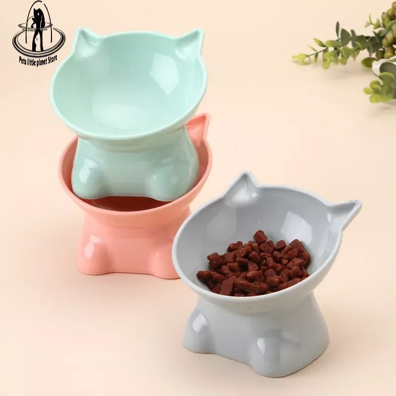 Pet Feeders Bowl Large Capacity Cats Bowls Oblique Mouth Cute Cartoon Cat Shape Cat Dog Food Dispenser Pet Feeder Pets Supplies