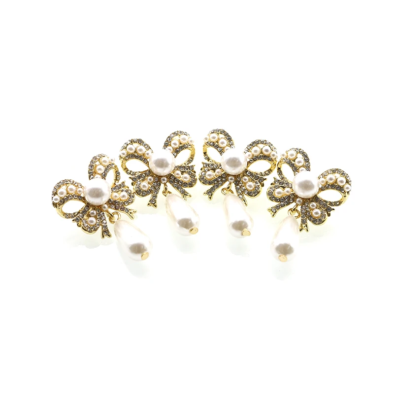 Gold 4Pcs/Lot23 * 38MM Bow Studded Pearl Jewelry Pendant DIY Earrings Brooch  Fashionable And Elegant Earrings