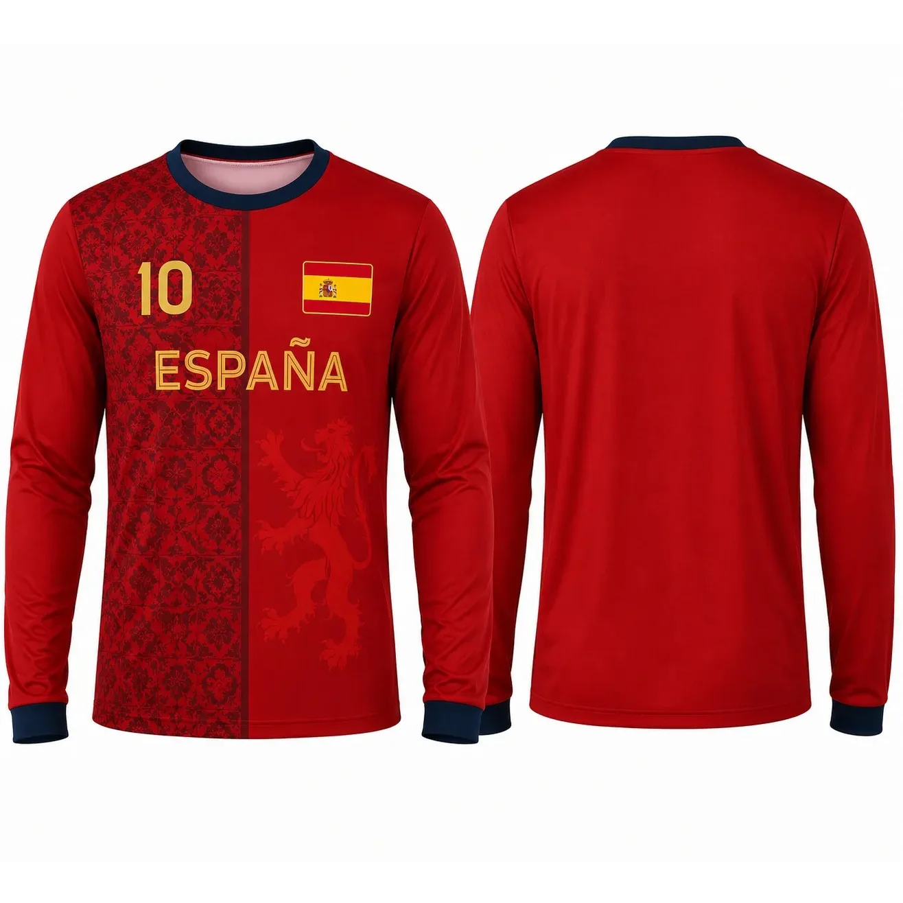 2026New Spanish Style Split Floral Lion Graphic Long Sleeve Football Top Unisex Quick Dry Polyester Breathable Street Sportswear