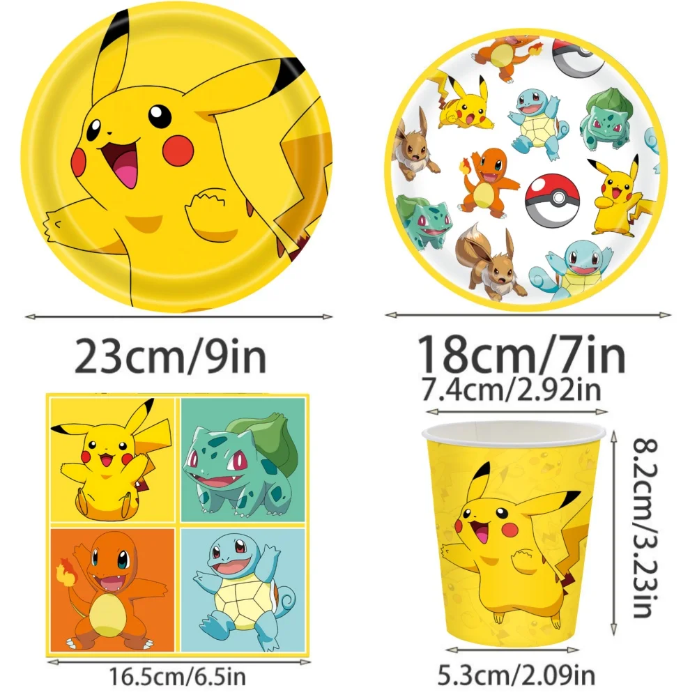 لوازم حفلات أعياد الميلاد من بوكيمون - مجموعة أدوات مائدة بيكاتشو، أطباق ورقية، أكواب مناديل، ديكورات حفلات الأطفال #2
