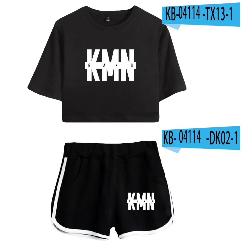 Rapper KMN Gang Summer Women's Sets Crop Top Shorts Two Piece Outfits Casual Ladies Tracksuit Sportwear