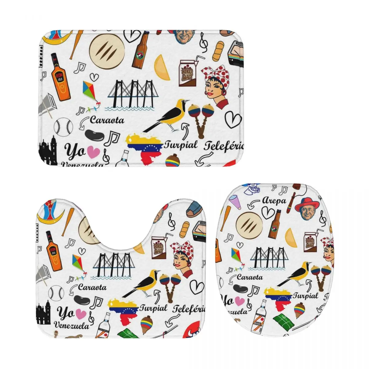 

Венесуэлы Feelings, 3-х шт., коврик для ванной, набор для ванной комнаты, крышка для унитаза, домашний декор, нескользящий ковер, напольный коврик