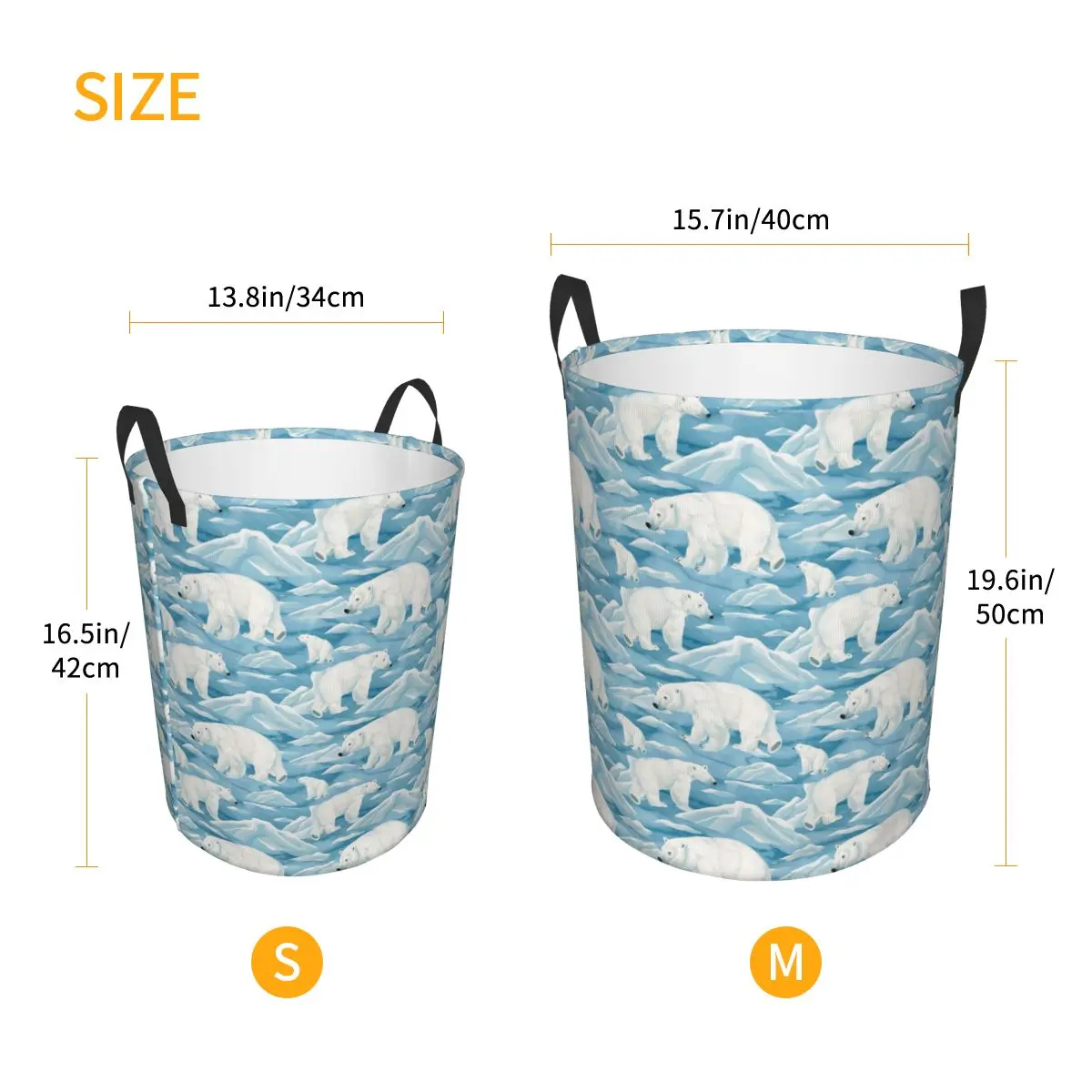 Polar Bear Mother And Cub Foldable Laundry Baskets Dirty Clothes Toys Sundries Storage Basket Large Bucket For Home Kids