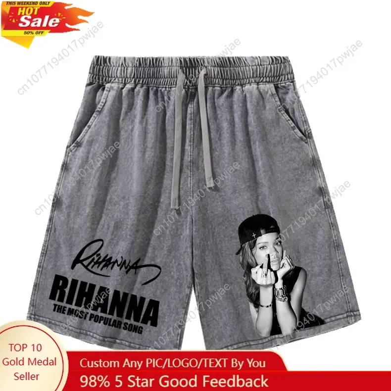 

Rihanna Hip-hop rapper Shorts Mans Womans Teenager Retro Short Pants Vintage Cotton Elastic Soft Beach Shorts Customized Pants