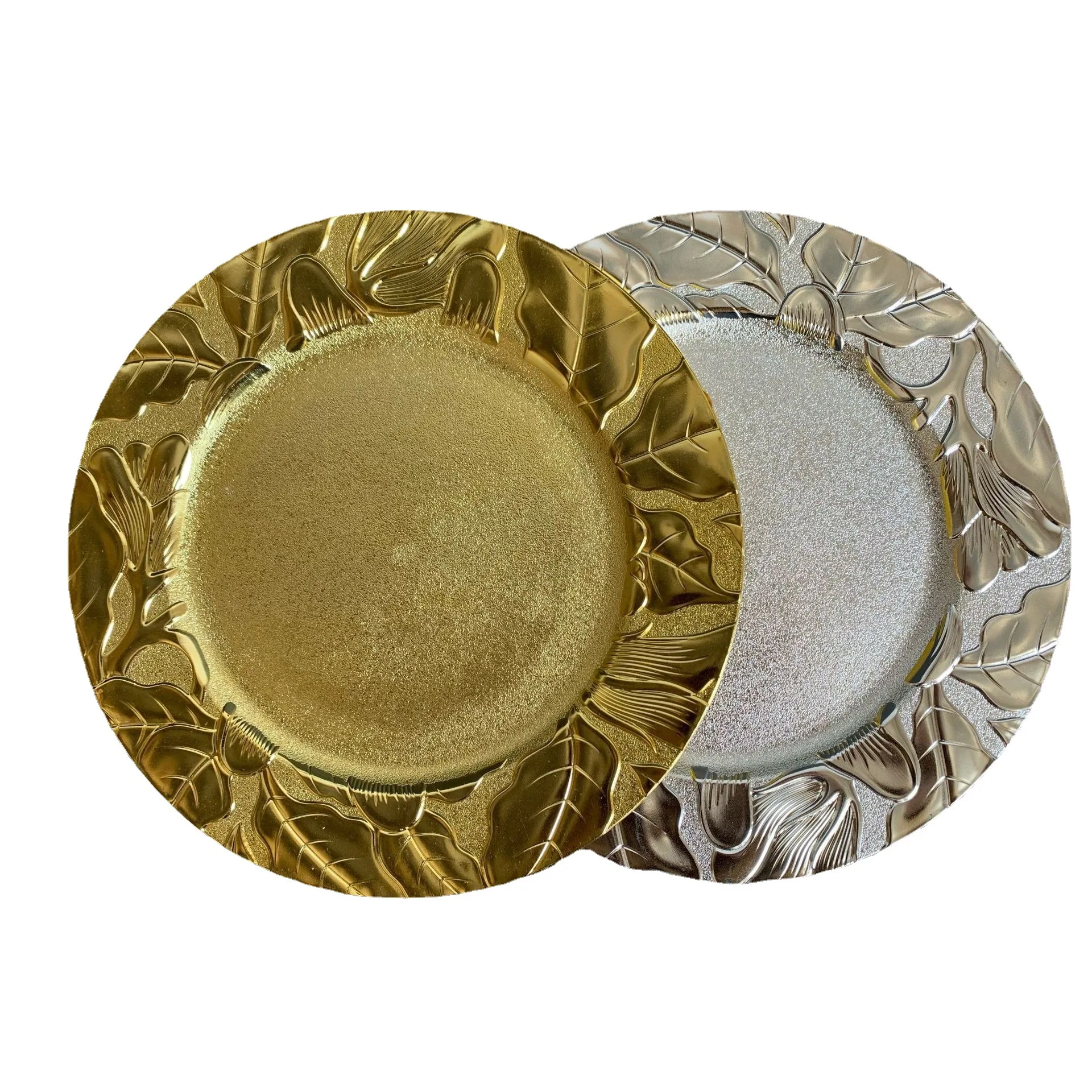 50Pieces/set Fashion Diameter 33cm Gold/Silver Plastic Dishes Hotel Supplies Wedding Decoration Big Dinner Plates GRP08