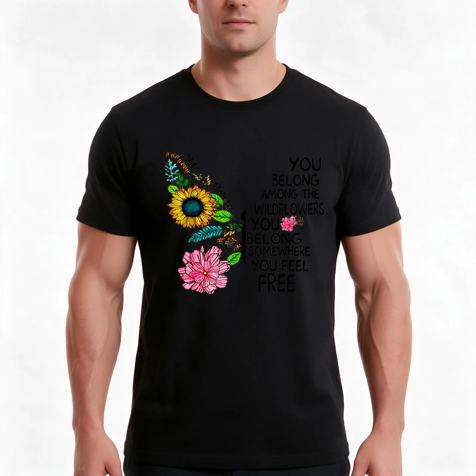 You Belong Among The Wildflowers Butterfly T-Shirt, Summer Casual Cotton Tee, Oversized Streetwear Tops, Vintage Graphic Print