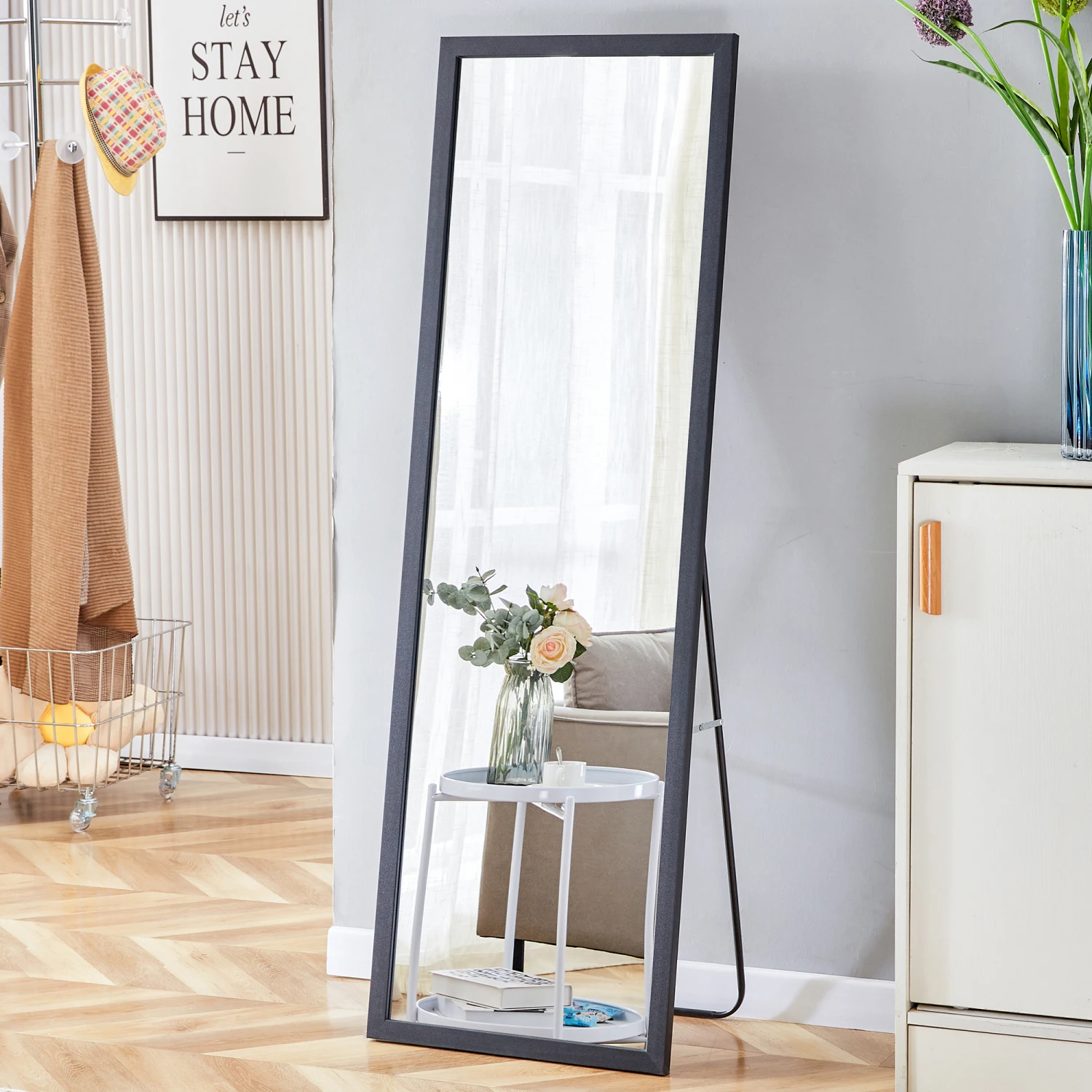 

Black Thick Wooden Frame Full Body Mirror 57.9"x18.1" - Large Floor Standing Dressing Mirror for Bedroom, Living Room, Clothing