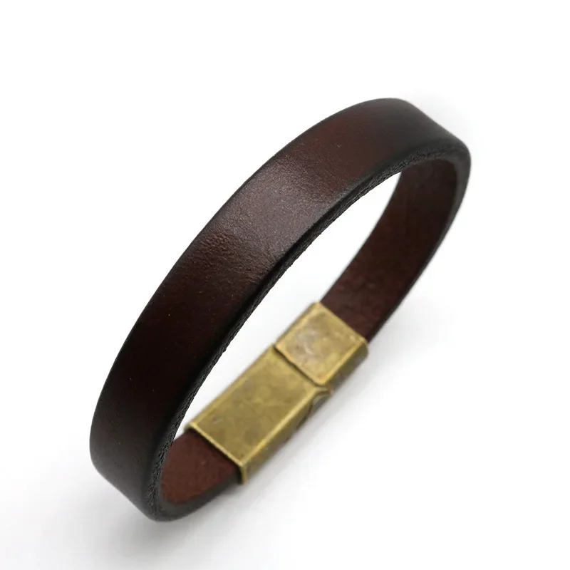 Classic Punk Male Bracelet Hip Hop Rock Retro Wild Men\'s Genuine Leather Bracelet Men Bangle Charm Cuff Jewelry