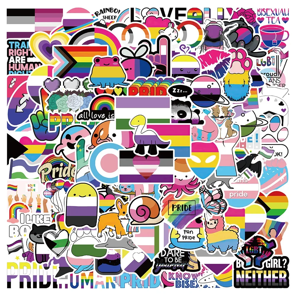 

100PCS/Pack Mix Nonbinary Pansexual Transgender Bisexual Asexual Pride Stickers LGBT Skateboard Fridge Guitar Sticker