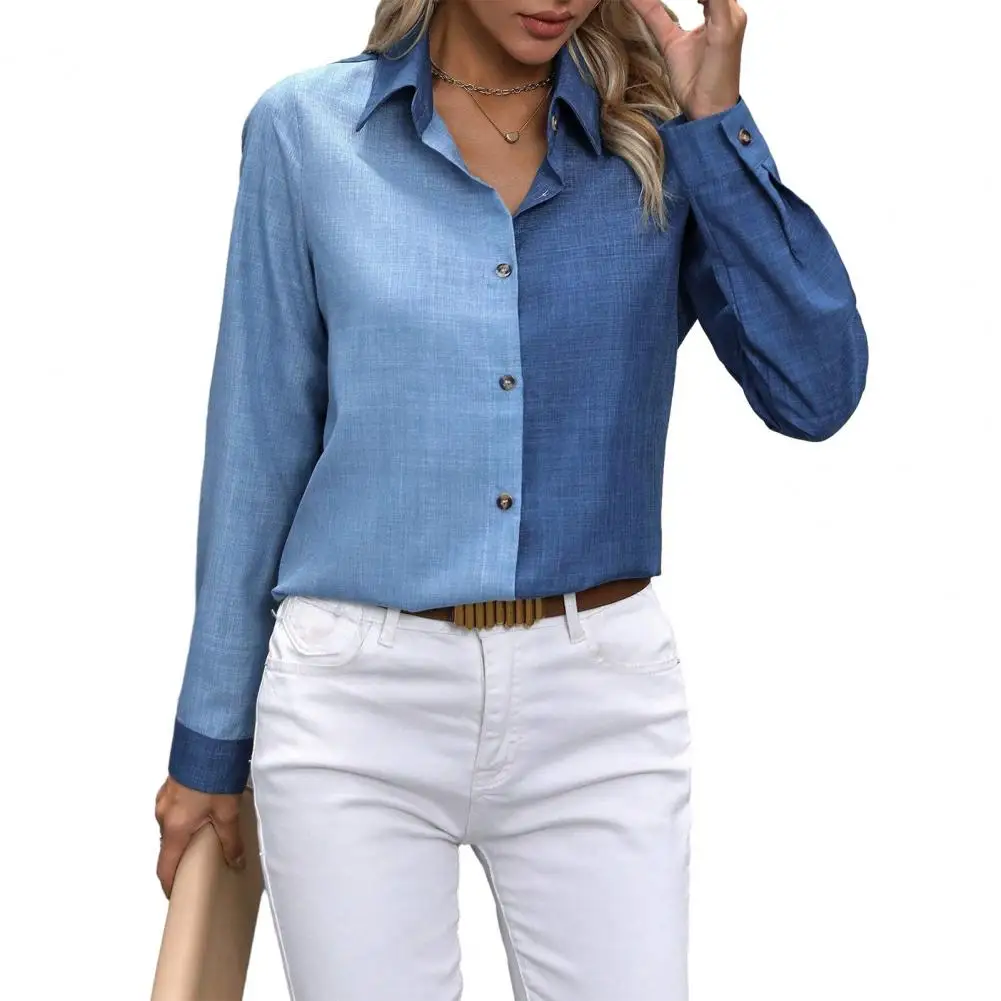 

Long Sleeve Shirt Color Block Blouse Women’s Color Blocking Shirt Tops Lapel Collar Long Sleeve Blouses Single for Wear