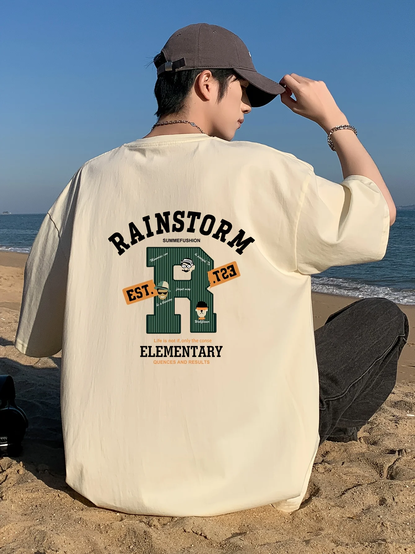 حار بيع جديد الصيف الرجال رأس المال رسالة مطبوعة مريحة وتنفس جولة الرقبة تي شيرت في الهواء الطلق الشارع الاتجاه الأعلى #3