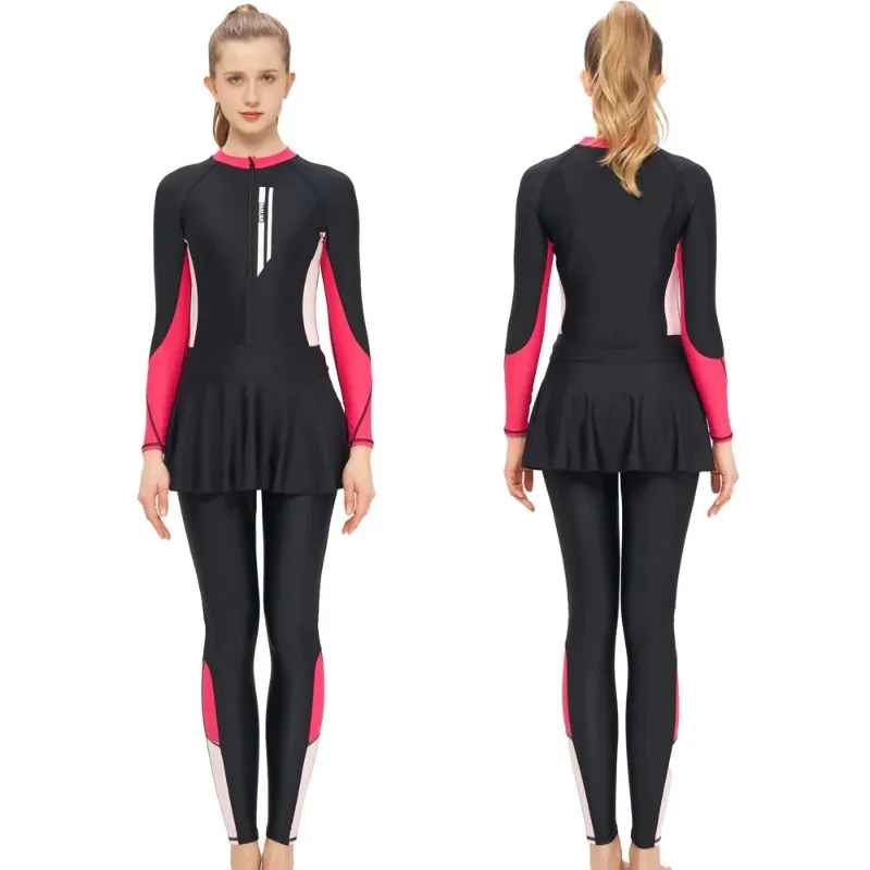 Long Sleeved Slim Fit Swimsuit New Diving Training Sunscreen Conservative One-piece Swimsuit Women's Professional Diving Suit