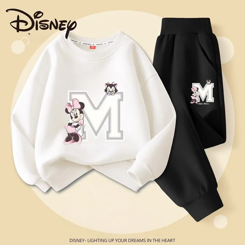 Conjunto de ropa de otoño para bebés y niños, sudadera con estampado de Minnie de Disney, Top y pantalones inferiores, traje de 2 piezas, chándal de algodón