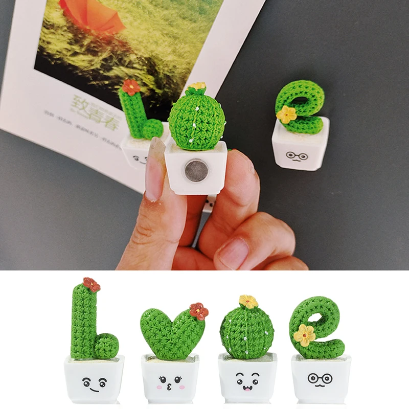 

4 Pieces/Set Of Resin Love Cactus Magnetic Refrigerator With Green Plant Decorations For Kitchen And Dining Room Decoration