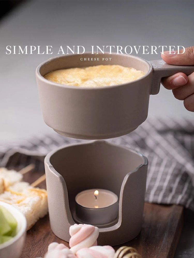 00ml Ceramic Fondue Pot Cheese Chocolate Melting Hotpot Porcelain Warmer Butter Melter Cup DIY Dessert Set Kitchen Fondue