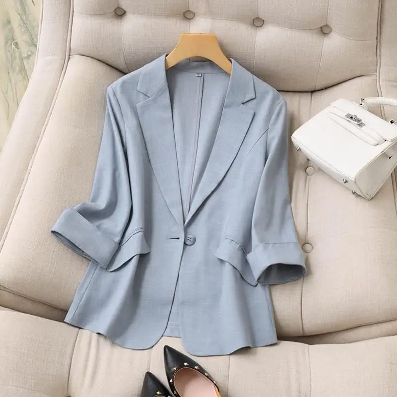 

Fashion Women's Jacket Solid Color Yellow Black Cotton Fabric Loose Oversize Coat New Spring Summer Jackets 2026 OL Women's Suit