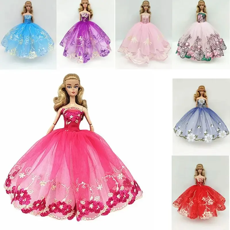 

Floral Lace Wedding Dress 1/6 Doll Clothes for Barbie Dolls Accessories for Barbie Princess Outfits Evening Gown Kids Toys 11.5"