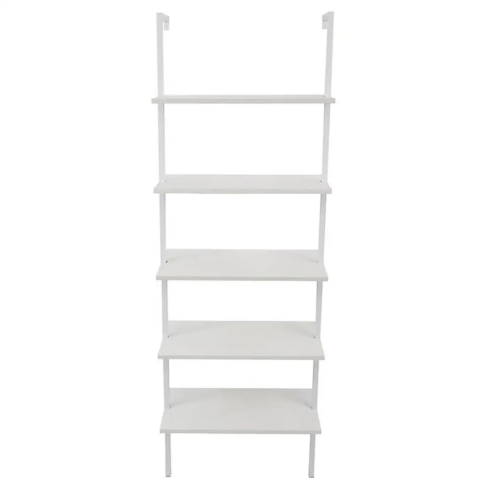 5-Tier Shelf Wood Ladder Bookcase with Metal Frame Bookshelf Storage Rack Sturdy