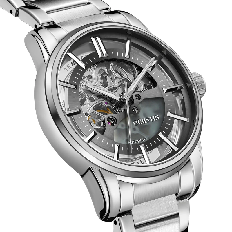 

Fashion Mens Automatic Mechanical Watch Stainless Steel Strap Watches For Man Skeleton Luxury Male Business Wristwatch