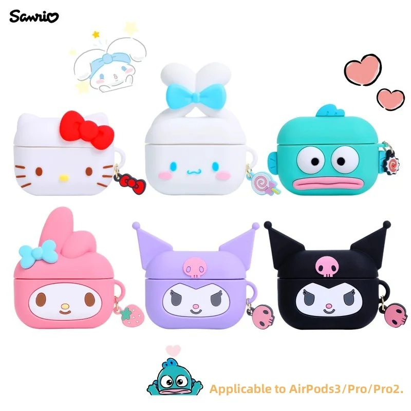 Kawaii Sanrio Hello Kitty Kuromi Headset Case Airpods3/pro/pro2 Wireless Bluetooth Protective Case Silicone Anti-Fall Soft Shell