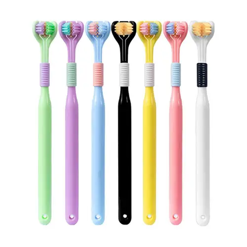 U자형 3 면 칫솔, 혀 긁기 양면 강모 칫솔, 부드럽고 깨끗한 성인용 칫솔, 360 ° 구강 관리