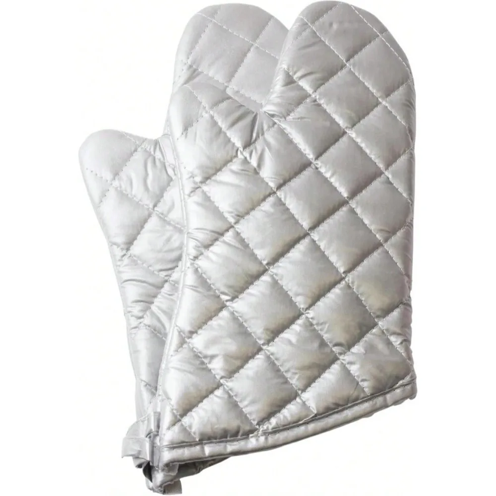 

Silver Oven Mitts,Quilted Cotton Lining 13 Inch Oven Gloves,Heat Resistant For Kitchen Cooking,Grilling,Backing,Set Of 2