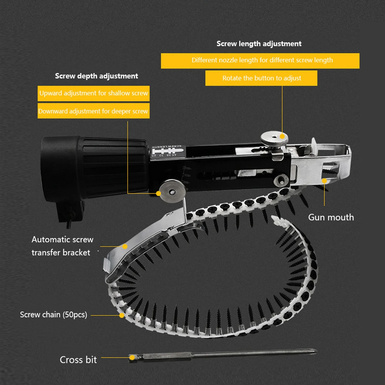 Automatic Screw Spike Chain Drill Screw Chain Adapter for Electric Drill Attachment