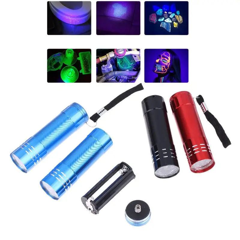 1Pcs 50LM 395nm Mini UV Flashlight, Compact 9 LED Outdoor Lighting Tool, Portable Black Light for Hiking