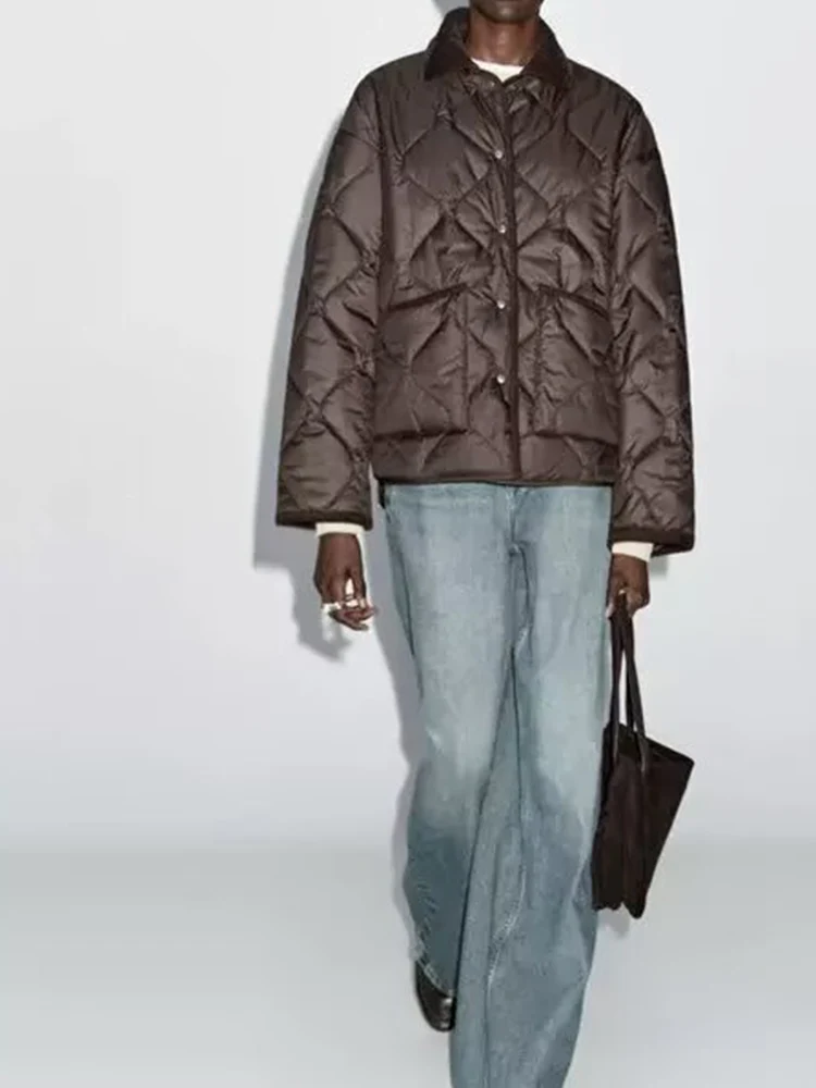 

European and American style winter new fashion trend simple women's clothing casual style corduroy collar cotton coat