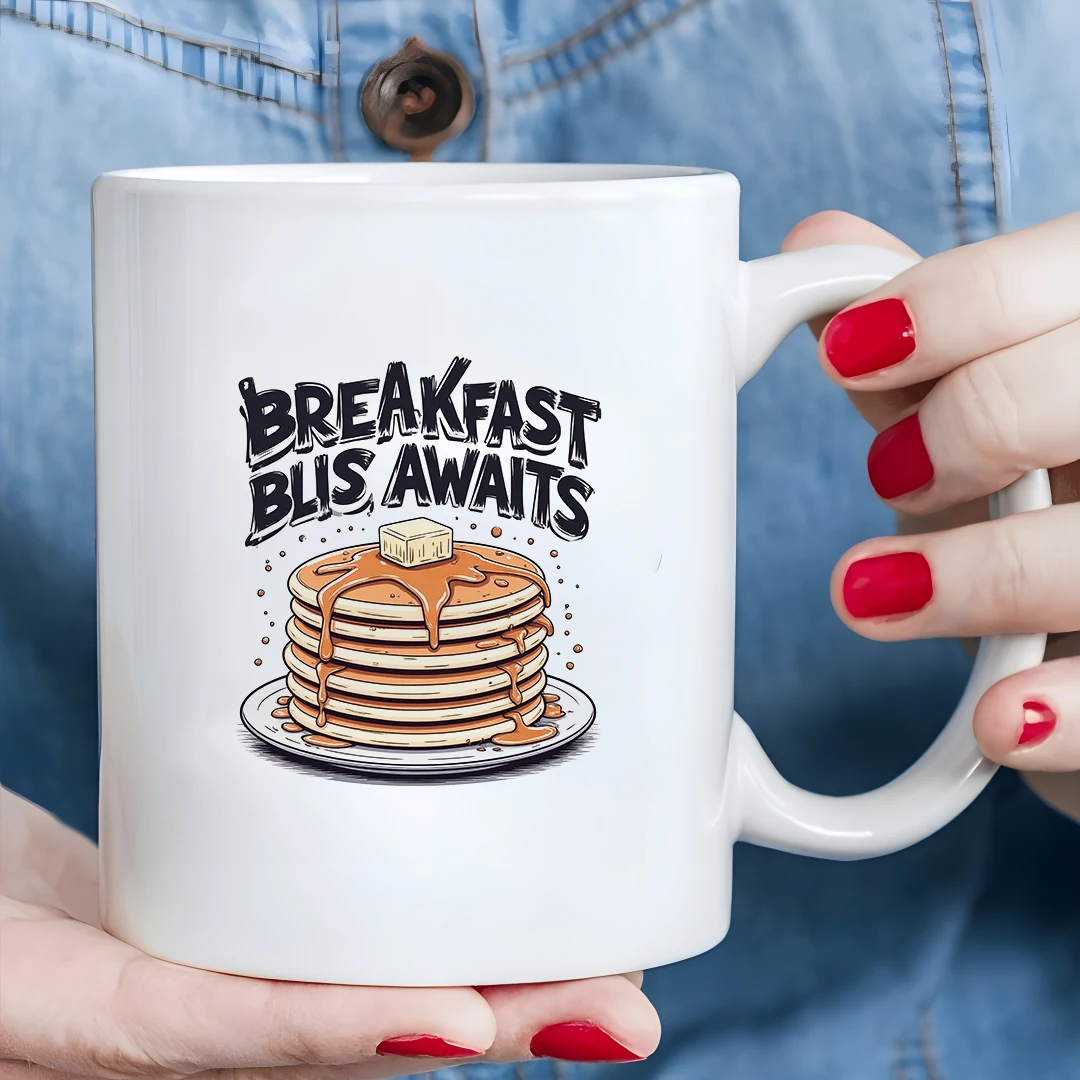 11oz cartoon breakfast mug + sweet pancake syrup pattern + universal kids' family cup - Essential Christmas office gift