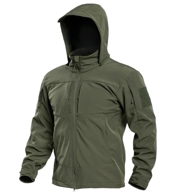 Mens Winter Fleece Windproof Warm Hooded Coats  Soft Shell Tactical Jacket Thickened Outdoor Sport Training Man Outerwear