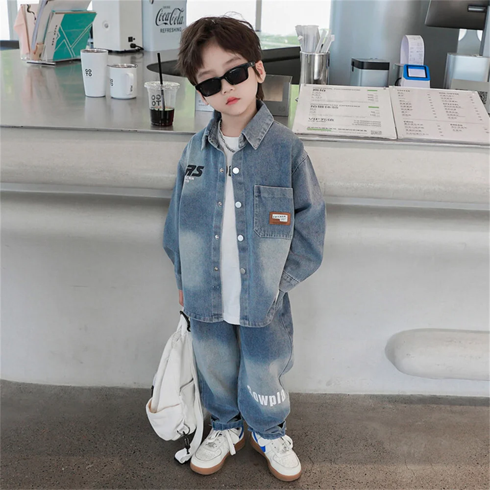 Children's Denim Suit Fashion Autumn New Item Boys' Denim Jacket+Jeans Two-Piece Set Children's Clothing