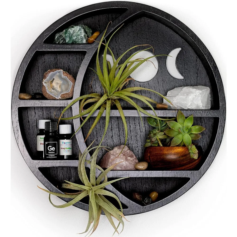 Crescent Moon Shelf for Crystals Stone, Essential Oil, Small Plant and Art - Wall, Room, Gothic Witchy Decor Phase Rustic Boho