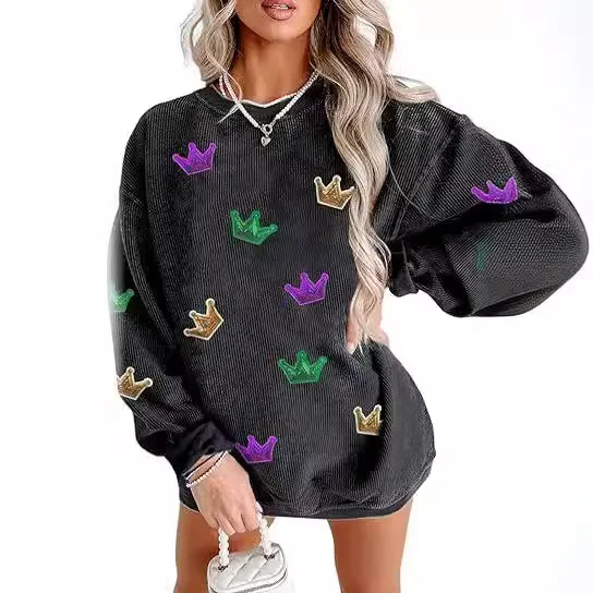 2024 Damen Casual Long Sve Sweatshirt Round Ne Pullover Bequemes Streetwear Faion Letter Print Top