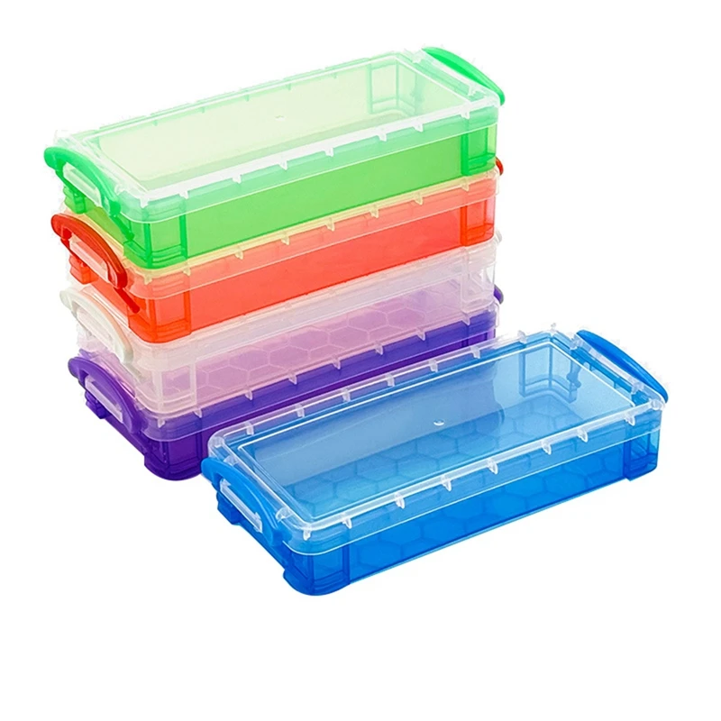 10Pcs Large Capacity Plastic Pencil Box Clear Plastic Pencil Case Crayon Box With Snap Tight Lid Watercolor Pen Storage