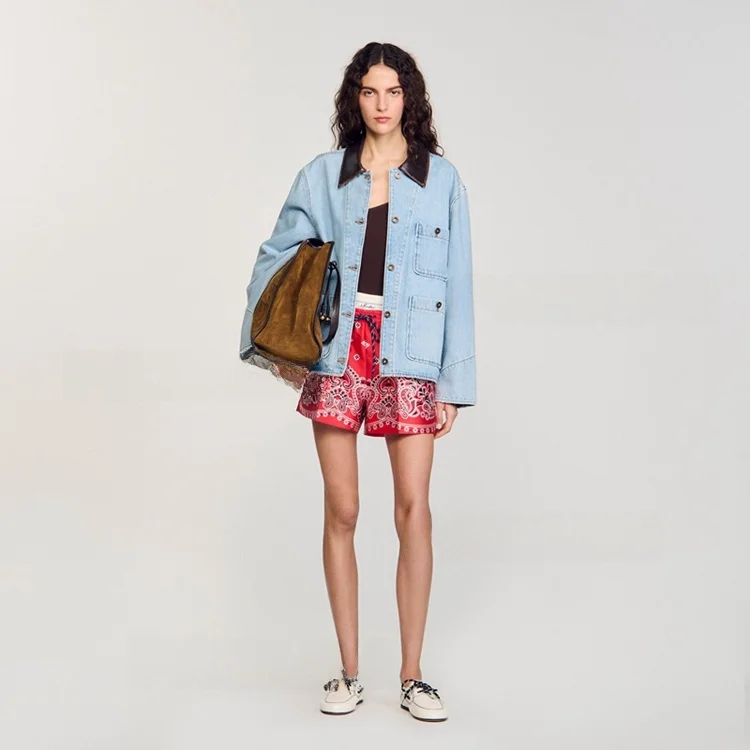 Asa printemps été nouveau col en cuir pour femmes Denim Jaet BL0080 trajet Sle Long Sve coupe ample une pièce