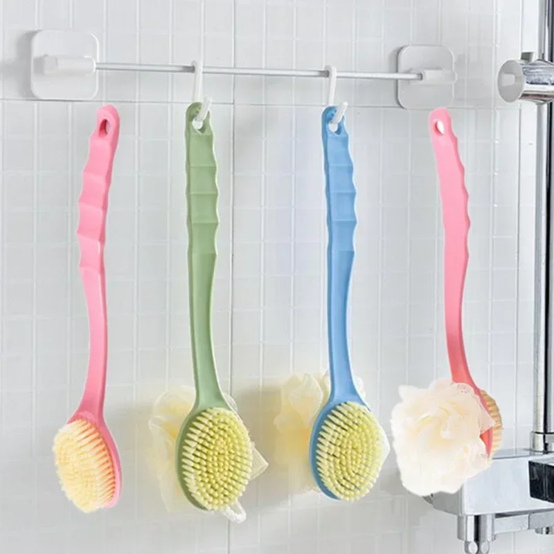 2 In 1 Back Bath Brush Body Exfoliating Scrubber Long Handle Soft Hair Bath Brush Massage Shower Foam Bath Brush Scrubber Brush