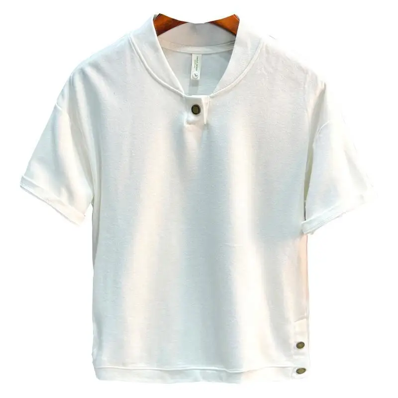 تي شيرت رجالي بأكمام قصيرة للرجال الصيف الاتجاه الأمريكي 2025 جديد الرجال الراقية فضفاض بلون علوي