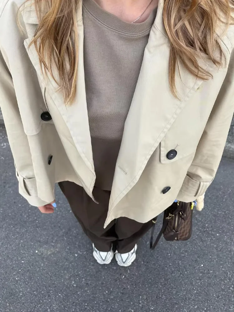 HH Herbst frauen Elegante Revers Zweireiher Tasche Design Windjacke Mantel Frau Mode Casual Street Style Mantel