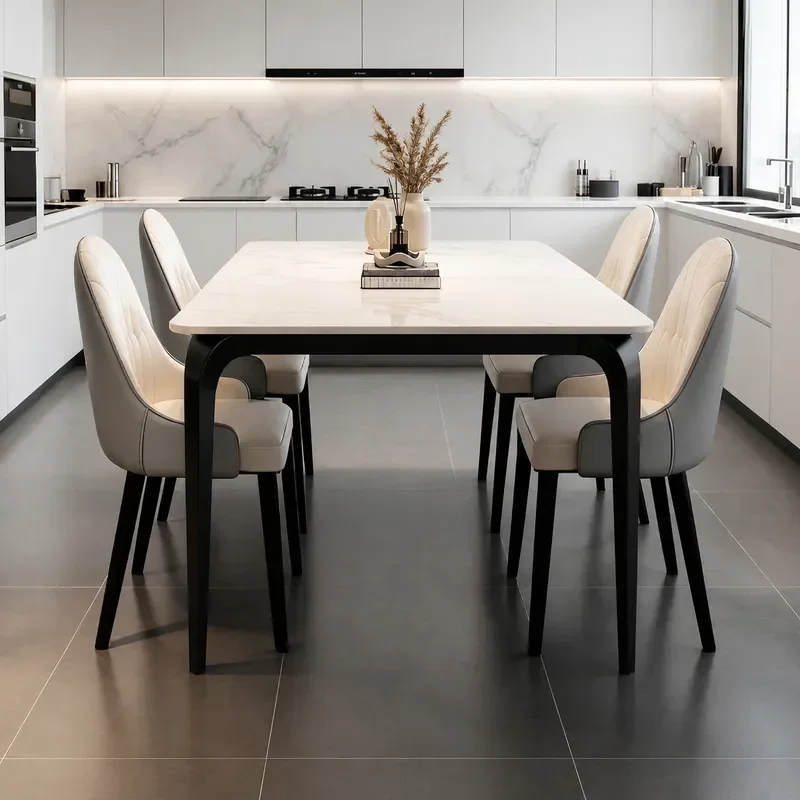 Modern Italian Minimalist Rock Slab Dining Table and Chair Set Rectangular Light Luxury Style for Small Apartment Household
