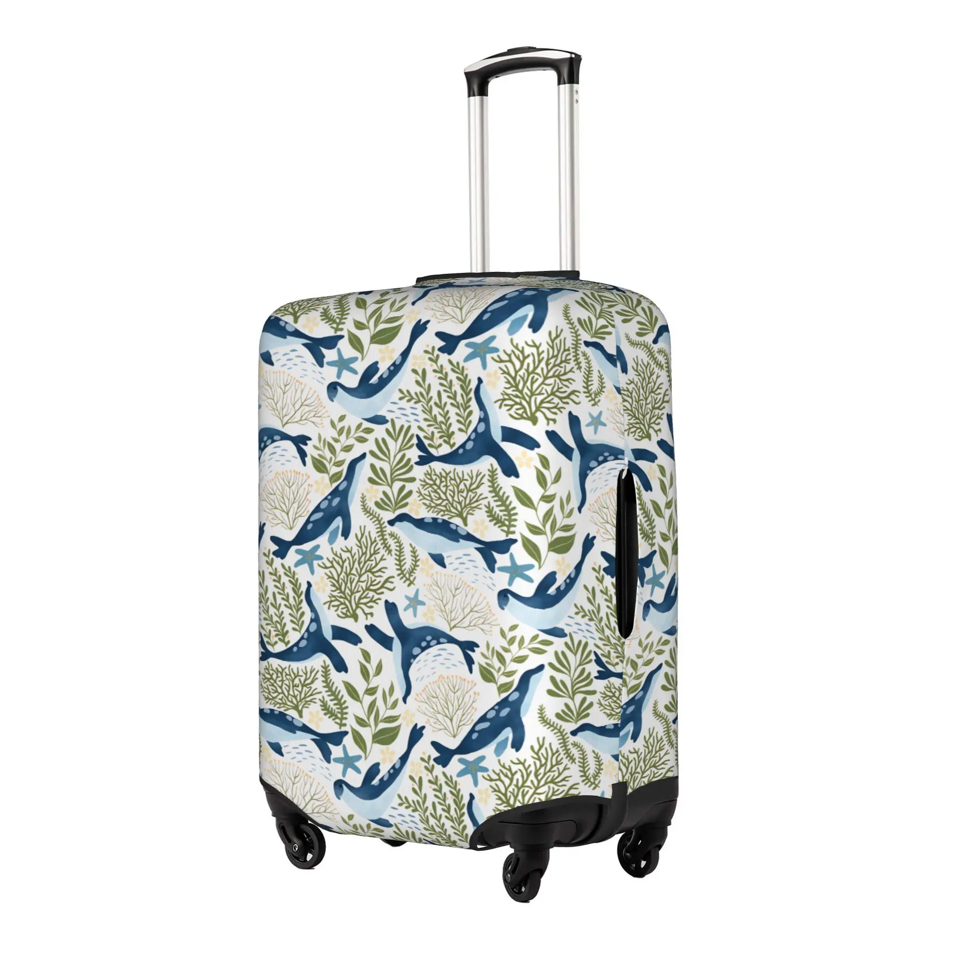Seals Coral Starfish Watercolor Style Suitcase Cover Washable Seaweed  Travel Luggage Covers for 18-32 inch