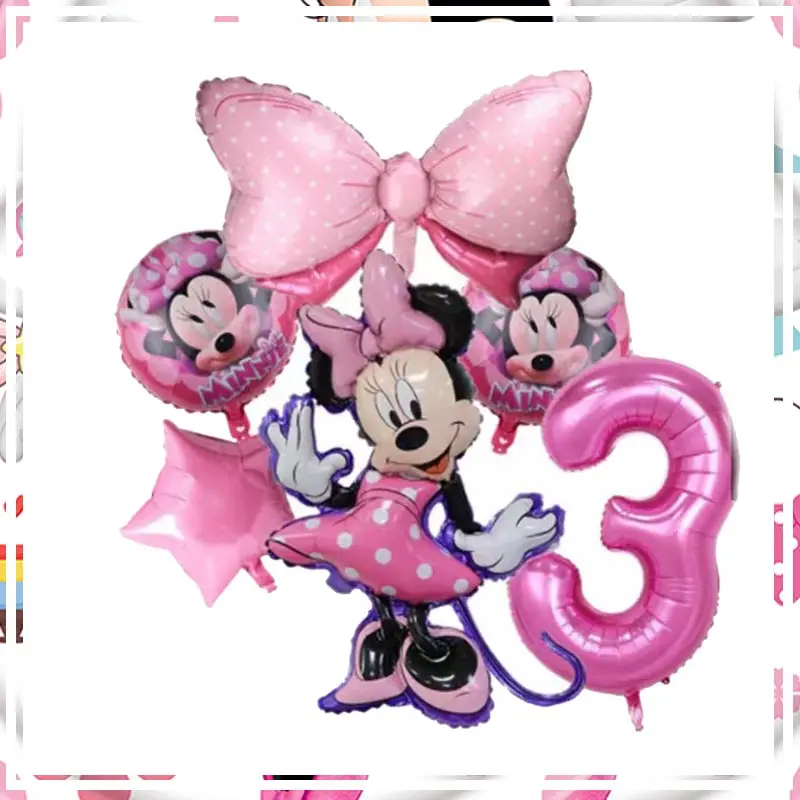 Disney-Decoración de fiesta de cumpleaños de Minnie Mouse para niñas, vajilla temática de dibujos animados, globos, vasos y platos, suministros para